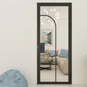 Steel Frame Arched Swing Door with Hinges, Lock Handle and Key Lock