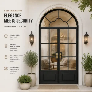 Steel French Patio Door with Black Glass and Thermal Break Frame OEM Supplier Manufacturer