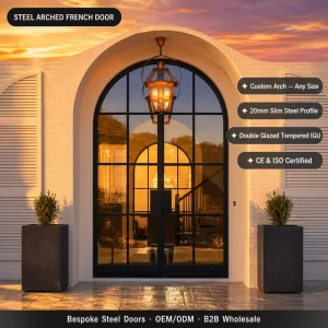 Steel Glass Arched French Door System Tempered Insulated Energy Efficient Home Villa Entry Factory Direct