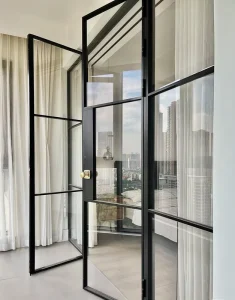 Steel Look Swing Glass French Entry Door with Finished Surface for Living Room