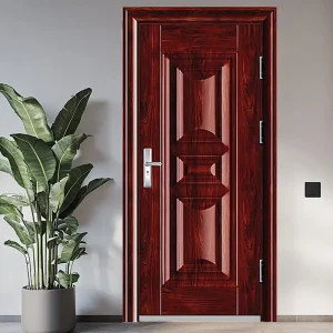 Steel Security Entrance Door, Wood Grain Finish, Manual, Modern Classic Style, Exterior Hotel Use