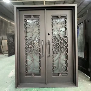 Steel Security Entrance Door with Glass, Swing Opening, Modern Exterior Use