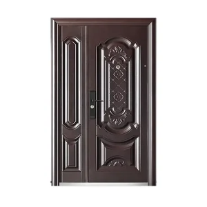 Steel Security Exterior Entrance Door for Houses Front Unequal Double Door Anti-Theft