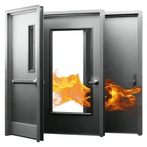 Steel Security Fire Prevention Entry Door Swing Open Finished Front Glass Door for Hospital, School, or Office