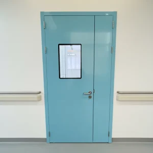 Steel Unequal Double Manual Swing Door 2.2mm Wall Thickness Hospital-Grade Interior Door