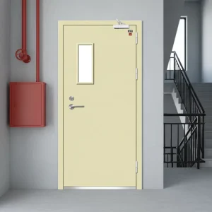 Steel-Wood Fireproof Door with Fireproof Glass View Panel, Custom Design for Hospital, Mall, Office, and Staircase