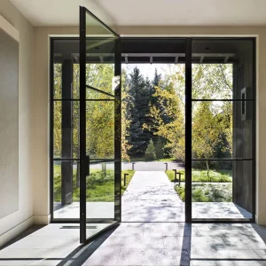 Steel and Glass Windproof Double Swing Front Entry Door