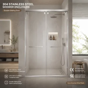 Straight Double Sliding Top-Hung Shower Door Tempered Glass Stainless Steel Frame Smooth Roller Track Hotel Bathroom