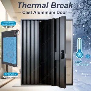Subzero Temperature Rated Thermal Break Cast Aluminum Pivot Main Door with Matching Side Panels for Villa