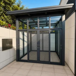 Sunroom Glass House with Sliding Glass Doors and Aluminum Frame for Outdoor Four-Season Use