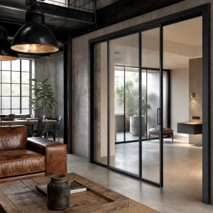Suspended Glass Sliding Door with Ultra-Narrow Aluminum Frame and Hanging Rail