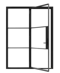 Swing French Entry Door with Manual Steel Glass, Sound Insulation and Fixed Panel