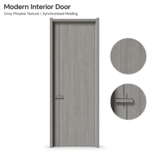 Synchronized Molding Grey Panel Door Source Factory Waterproof Soundproof Non-Painted Interior Wood Door for Apartment Project