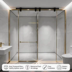 T-Type Frameless Sliding Shower Enclosure, Stainless Steel Frame, Glass, Dry-Wet Separation, Custom-Made