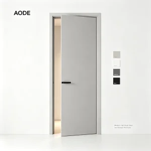 Tall Flush Frameless Seamless Minimalist Interior Door with Recessed Handle and Soundproofing