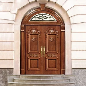 Teak Solid Wood Carved Arched Entrance Door, Classic Design, Exterior