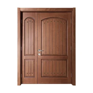 Teak Wood Indian Main Entrance Unequal Double Door, 6-Panel Design