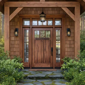 Teak Wood Interior Bedroom Door with Glass