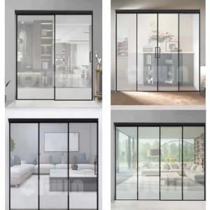 Telescopic Aluminum Sliding Glass Door System, 4 Panels, for Patio, Commercial Building, and Kitchen