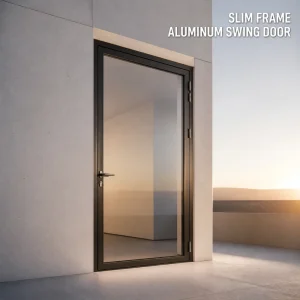 Tempered Glass Aluminum Casement Door with Waterproof Finished Surface for Bathroom and Toilet
