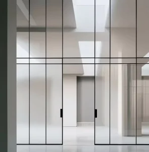 Tempered Glass Aluminum Sliding Door with Fiberglass, Soft-Close Black Frame, 4-Panel Ultra-Thin Narrow Design