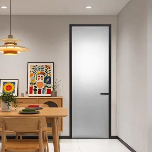 High-Privacy Frosted Tempered Glass Interior Swing Door with Aluminum Alloy for Modern Bathrooms