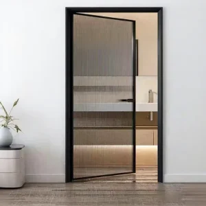 Tempered Glass Bathroom Swing Door with Aluminum Frame, Waterproof
