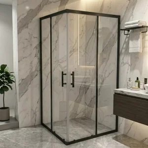 Tempered Glass Double Sliding 304 Stainless Steel Black-Framed Shower Bathtub Door