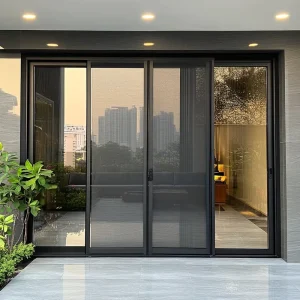 Tempered Glass Exterior Double Glazed Glass Design Patio Balcony Entrance 2 3 4 Panels Aluminum Sliding Doors With Mosquito Net