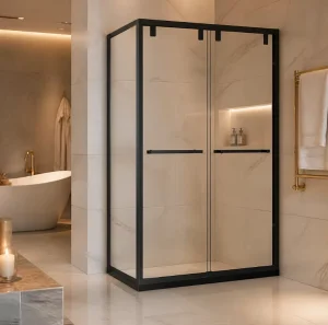 Tempered Glass Matte Black Narrow-Frame Bathroom Shower Sliding Door