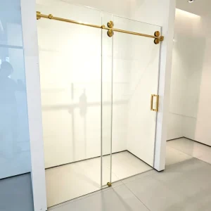 Tempered Glass Shower Door With Golden Stainless Steel Frameless Sliding Shower Cubicle Hotel Bathroom Factory Customization