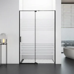 Tempered Glass Shower Door with Black Stainless Steel Frame, Hardware and Hinges, Hotel Bathroom Enclosure, Factory Customization