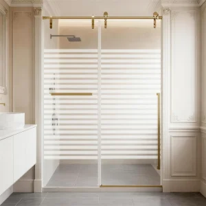 Tempered Glass Shower Door with Gold Stainless Steel Frameless Sliding Hardware and Hinge Set for Hotel Bathroom Enclosure Factory