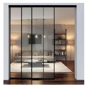 Tempered Glass Sliding Door with Aluminum Slim Frame for Interior Bedroom, Kitchen and Living Room Divider
