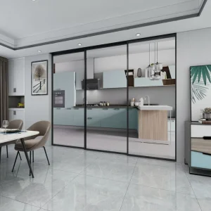 Tempered Glass Sliding Patio Door with Hanging Rail Partition for Kitchen Balcony and Living Room