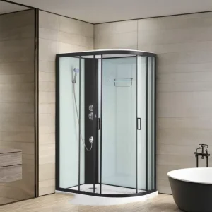 Tempered Safety Clear Glass Bathroom Shower Door with Brushed Aluminum Frame, Waterproof Sliding Enclosure
