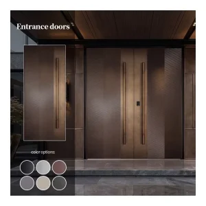 Textured Brown Bronze Aluminum Double Entry Door with Fingerprint Smart Lock for Hotel
