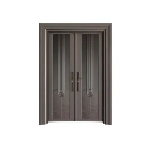 Textured Relief Panel Double Entry Door Charcoal Gray 3D Embossed Metal Anti-Theft Villa Apartment Custom