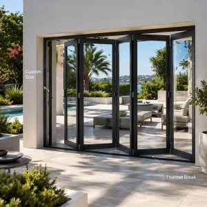Thermal Break Aluminum Bi Fold Door Double Glazed Folding Sliding Patio Door With PVDF Finish