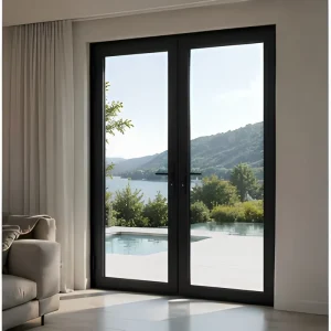 Thermal Break Aluminum Double Swing Casement Glass Door with Slim Frame for Interior and Exterior Entrances, Patios, Malls, and Living Rooms