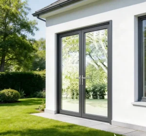 Thermal Break Aluminum Double Swing Casement Glass Doors With Modern Slim Frame For House Interior Exterior Patio Villa