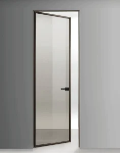 Thermal Break Aluminum Swing Door with Smoked Glass, Waterproof, Soundproof, Slim Frame, CE, for Bathrooms, Offices and Hotels