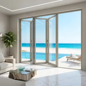 Thermal Break Bi-Fold Door with Low-E Double-Glazed Glass for Villa or Apartment