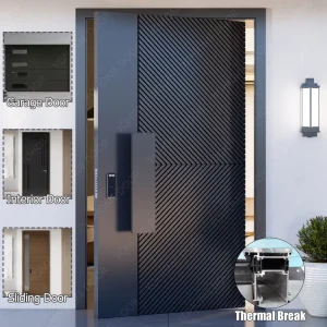 Thermal Break Cast Aluminum Pivot Front Security Door with Multi-Point Lock for Villa Houses