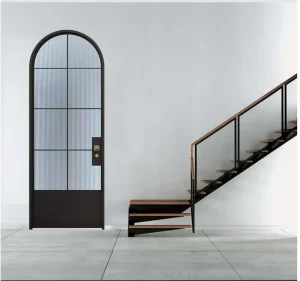 Thermal Insulated Wrought Iron Finished Narrow Frame Steel Outdoor Swing Door for Hotel and Dining