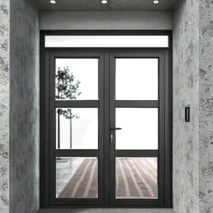 Thermally Broken Aluminum Fiberglass French Hinged Entry Doors with Divided Lite Grilles, Single or Double