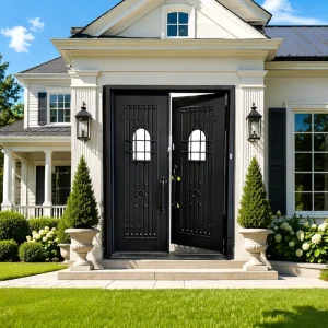 Thermally Broken Steel Entry Door with Double Tempered Glass Wrought Iron Door Fluorocarbon Painted for House