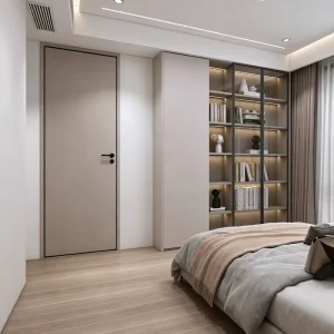 Thin Black Line Hidden Frame Interior Door Modern Minimalist Solid Wood Soundproof Bedroom Flush Door Custom Matte Color