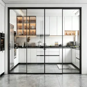 Thin-Edge Aluminum Tempered Glass Sliding Door with Waterproof, Soundproof, and Insulated Glass for Kitchen and Living Room