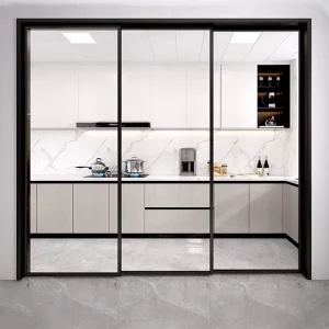 Three-Link Ultra-Narrow Solid Aluminum Alloy Double-Layer Tempered Glass Kitchen Partition Sliding Door with Hanging Rail